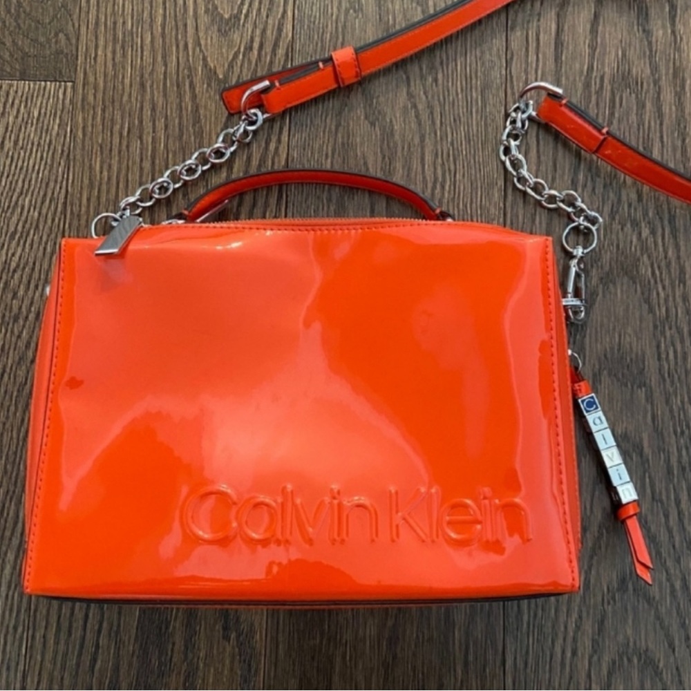 Calvin Klein Patent Orange Crossbody Purse
